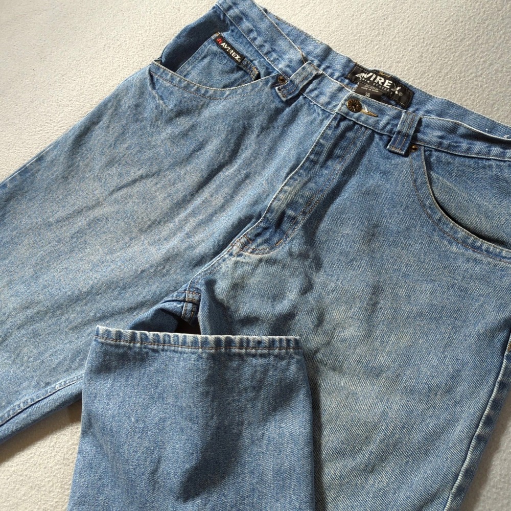 Avirex Denim Systems Mens 36x32 Baggy Wide Leg Jeans Light Wash Blue Vintage Y2K